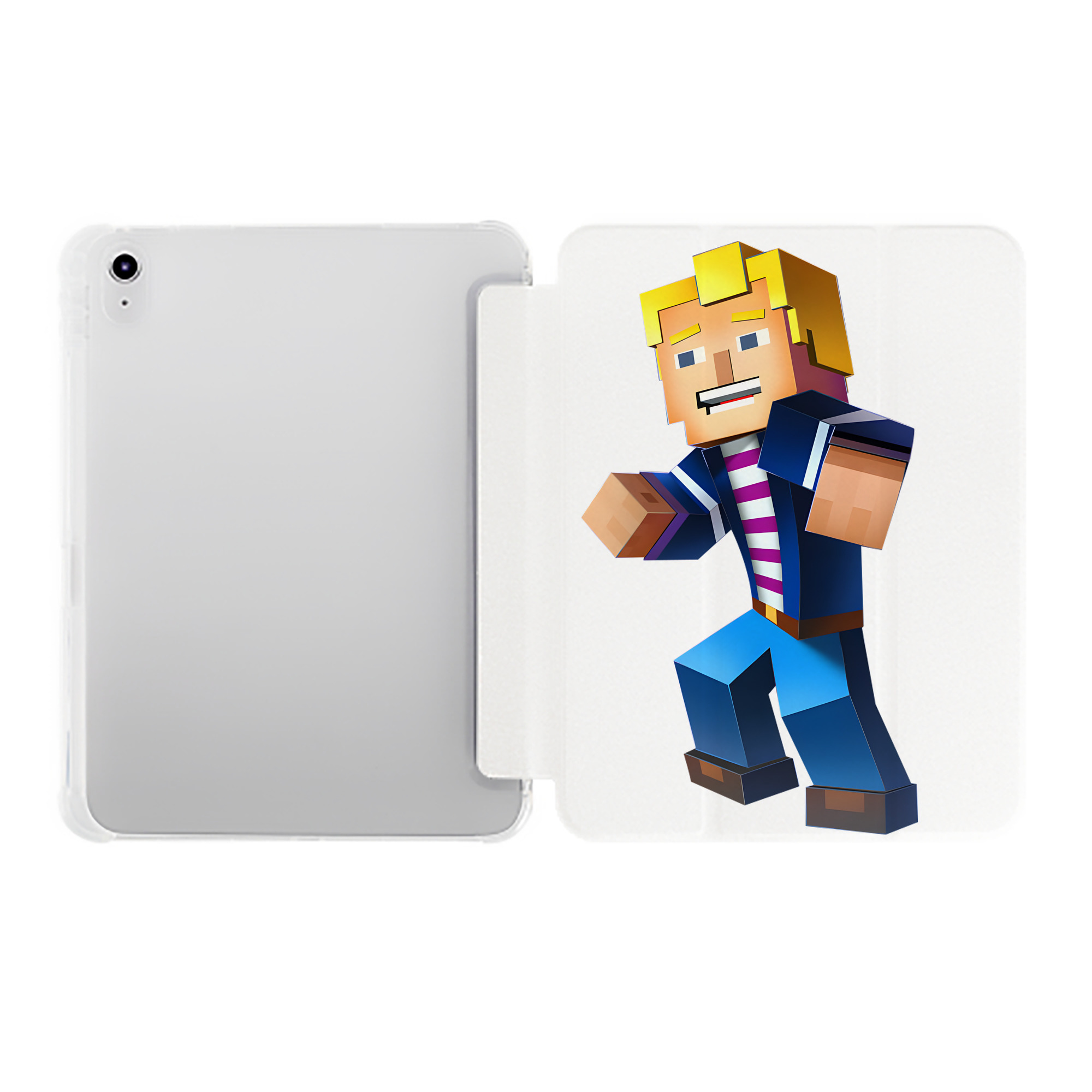 （画像用） マインクラフト ブロックの世界 Minecraft MC Block world IPad ケース ペン収納付き 三つ折りスタンド PUレザー×シリコン 対応機種9.5/10.5/10.9インチ